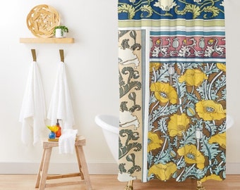 Boho Shower Curtain, Floral Bathroom Curtain, Art Shower Curtain, Bohemian Bathroom, Floral Decor, Eco-Friendly Material, Hooks Included