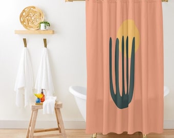 Abstract Cactus Boho Shower Curtain - Mid-Century Modern Decor