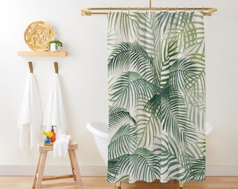 Botanical Shower Curtain: Art Nouveau Green Leaves, Tropical Decor