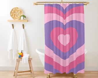 Heart Shapes Shower Curtain, Pink Curtain, Pink Decor, Abstract Shower Curtain, Eco-Friendly Material, Abstract Decor, With Hooks Included