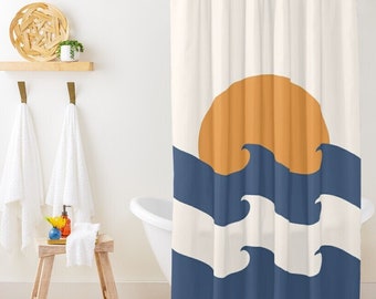 Abstract Wave Shower Curtain - Bohemian Coastal Bathroom Decor