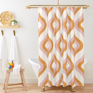 Abstract Retro Pattern Shower Curtain, Mid-Century Vintage Shower Curtain, Eco-Friendly, Waterproof, Abstract Decor, With Hooks Included