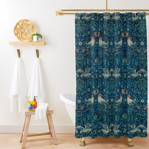 Boho Birds Shower Curtain Eco-Friendly Waterproof Art Nouveau Birds Curtain Strawberries Curtain Bohemian Decor With Hooks