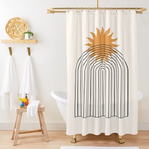 Mid Century Modern Shower Curtain, Geometric Bath Decor, Home Decor, Abstract Shapes, Minimalist Mid-Century Curtain, With Hooks Included