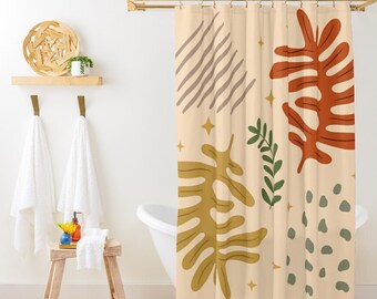 Boho Botanic Shower Curtain, Trendy Waterproof Polyester, Includes Hooks