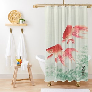 Shower Curtain Japanese Art, Fishes Bathroom Curtain, Japanese Decor, Koi Fish Print, Zen Bathroom Decor, Unique Gift, Eco-Friendly Material