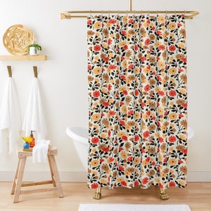 Floral Shower Curtain, Boho Colorful Curtain, Floral Bathroom Decor, Flowers, Eco-Friendly Material, Waterproof, Bath Decor, Hooks Included