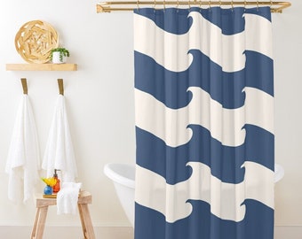 Coastal Shower Curtain, Waves Abstract, Coastal Decor, Summer Trendy Shower Curtain, Eco-Friendly, Summer Decor, With Hooks Included