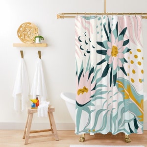 Floral Shower Curtain Boho Curtain Eco-Friendly Waterproof Chic Floral Bathroom Decor House Warming Gift With Hooks Included
