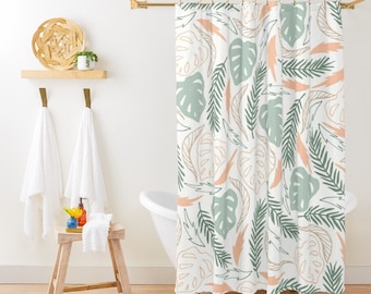Boho Botanic Shower Curtain, Eco-Friendly Polyester, Tropical Leaves