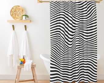 Black And White Zebra Modern Shower Curtain, Modern Abstract Shower Curtain, Eco-Friendly Material, Waterproof, Abstract Decor
