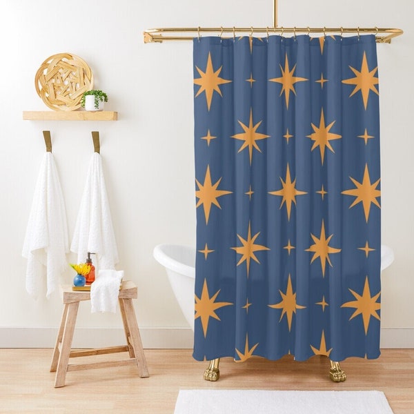 Mid Century Modern Shower Curtain, Geometric Bath Decor, Home Decor, Abstract Shapes, Minimalist Mid-Century Curtain, With Hooks Included