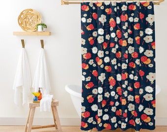 Floral Shower Curtain, Colorful Boho Bathroom Decor, Eco-Polyester, Hooks Included