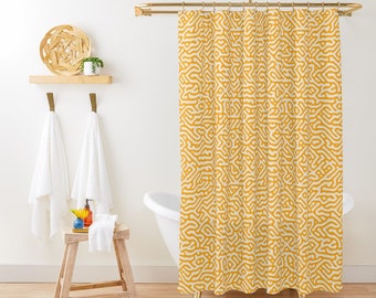 Rideau de douche orange, Rideau de douche abstrait, Boho moderne, Matériau écologique, Imperméable à l’eau, Décor orange, avec crochets inclus