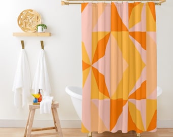 Orange Abstract Shower Curtain, Boho Geometric Design, Eco-Polyester, Hooks Included