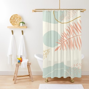 Floral Shower Curtain Eco-Friendly Curtain Waterproof Boho Flower Curtain Bathroom Summer Art Design Recycled Material Hooks Included