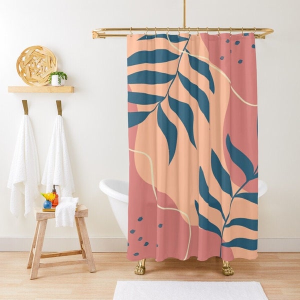 Floral Shower Curtain Boho Curtain Eco-Friendly Waterproof Chic Floral Bathroom Decor House Warming Gift With Hooks Included