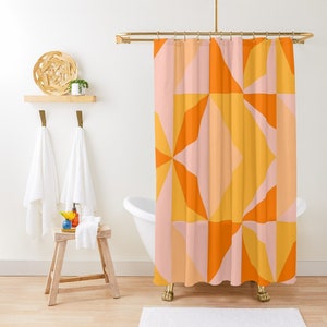 Orange Shower Curtain, Boho Modern Abstract Shower Curtain, Eco-Friendly Material, Waterproof, Abstract Decor, With Hooks Included