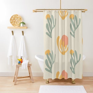 Shower Curtain Boho Mid-Century Abstract Patterns Cactus Trendy Shower Curtain Eco-Friendly Waterproof Abstract Decor With Hooks Included