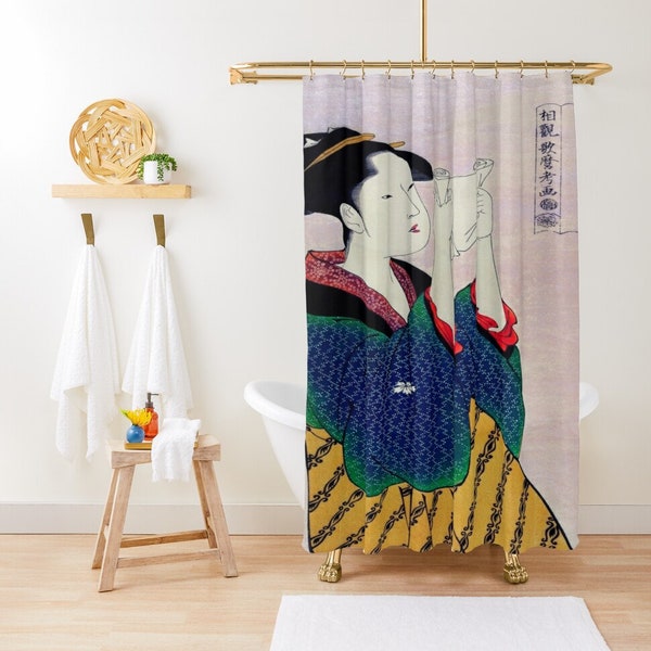 Rideau de douche japonais Décor japonais vintage Décor asiatique Rideau de douche vintage Salle de bains Décor Zen Print Crochets cadeaux parfaits inclus