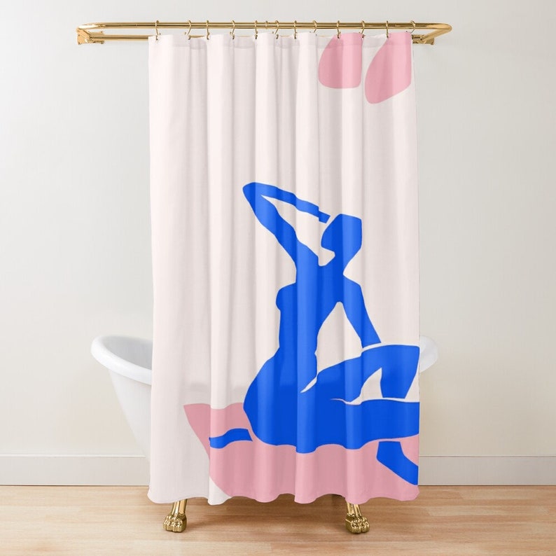 May include: A blue silhouette of a person sitting on a pink background. The person is sitting with their legs crossed and their arms raised above their head.