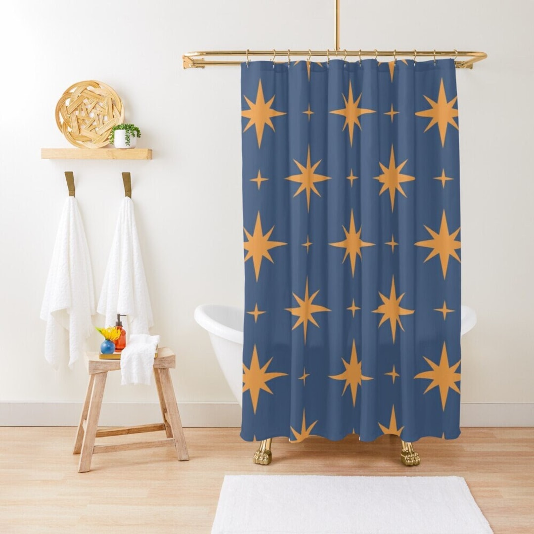 Mid Century Modern Shower Curtain, Geometric Bath Decor, Home Decor