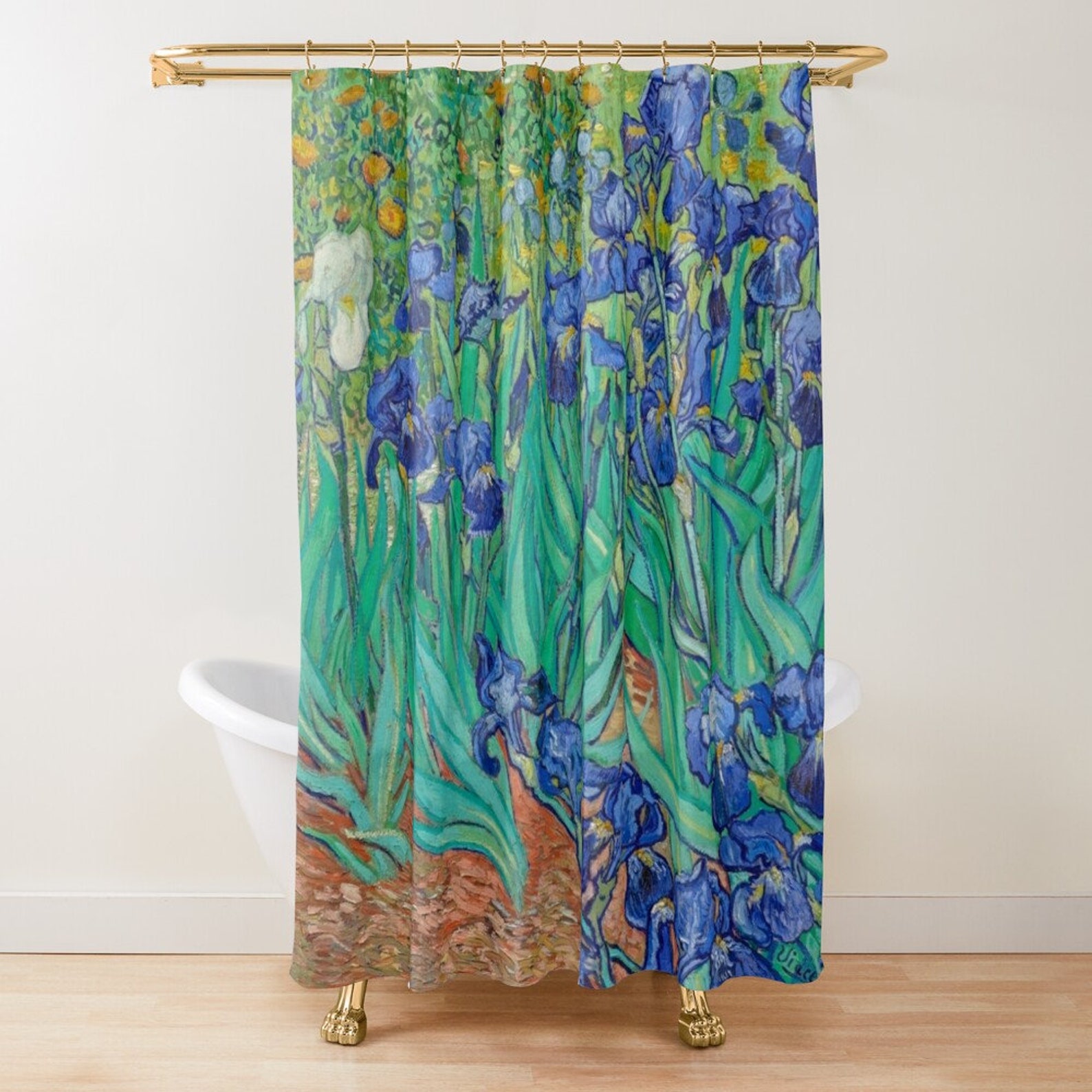Van Gogh Shower Curtain Blue Flowers Art Nouveau Curtain Etsy