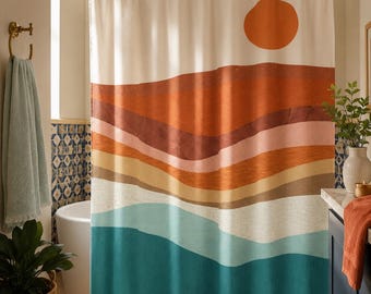 Boho Sunset Shower Curtain Modern Abstract Decor