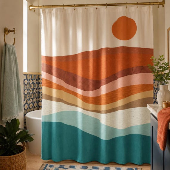 Boho Sunset Shower Curtain Modern Abstract Decor