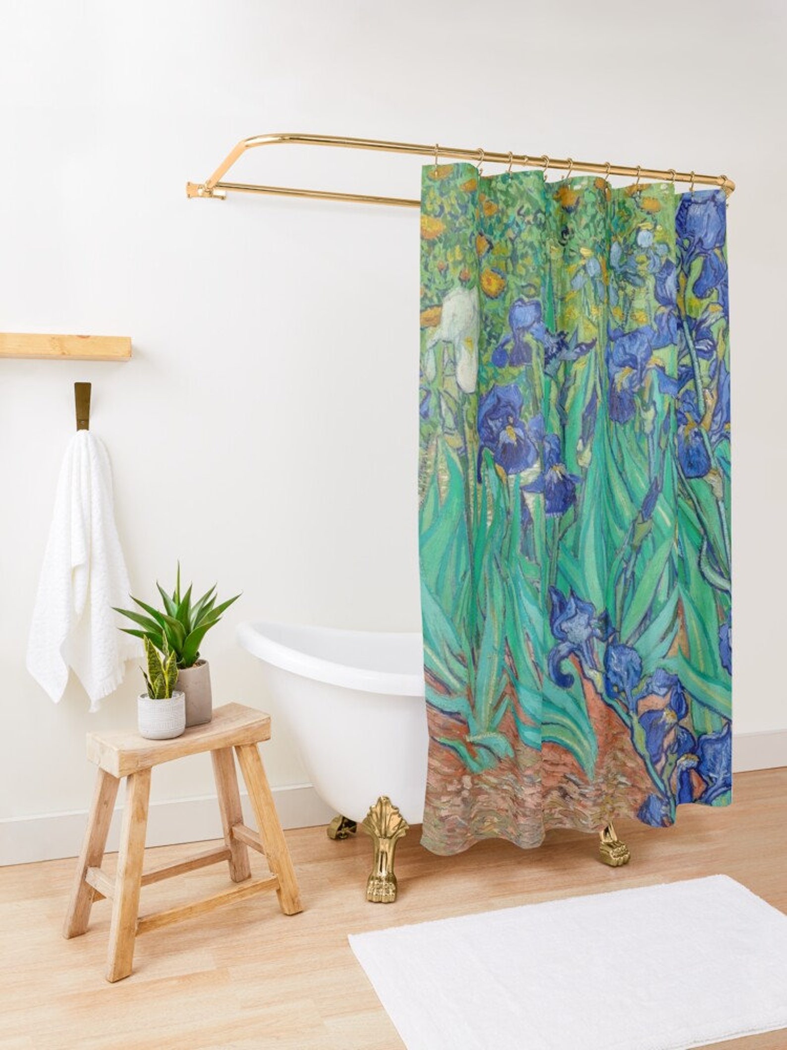 Van Gogh Shower Curtain Blue Flowers Art Nouveau Curtain Etsy