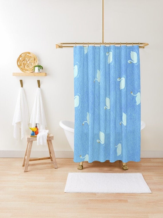 Ducks Shower Curtain Blue Art Curtain Ducks EcoFriendly Etsy