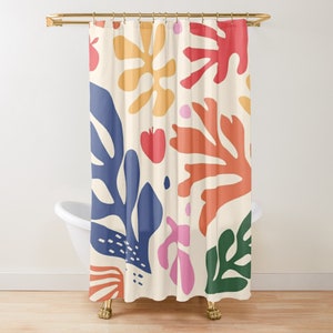 Shower Curtain Boho Mid-Century Abstract Plant Patterns Trendy Shower Curtain Eco-Friendly Waterproof Abstract Decor With Hooks Included image 4