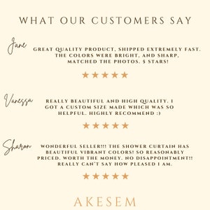 May include: A cream-coloured graphic featuring customer testimonials and star ratings. The text "WHAT OUR CUSTOMERS SAY" is at the top, with the brand name "AKESEM" at the bottom.