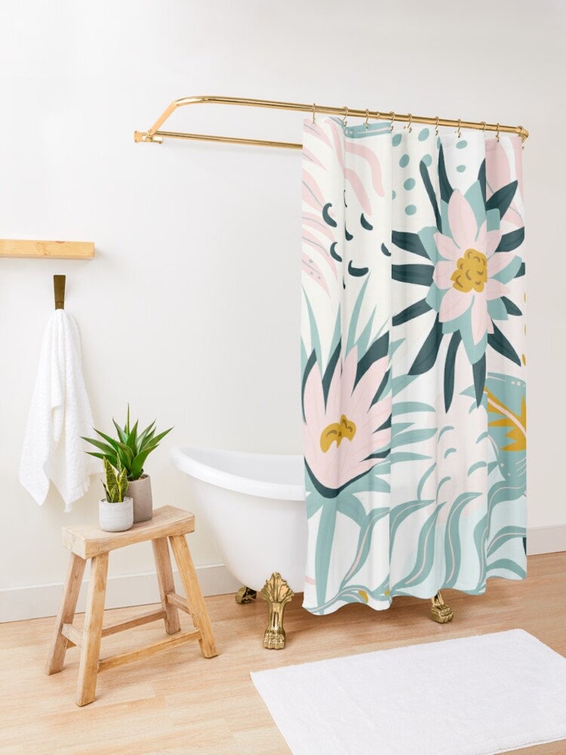 Floral Shower Curtain Boho Curtain Eco-friendly Waterproof - Etsy