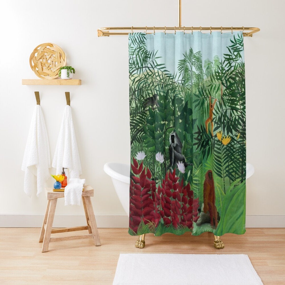 Shower Curtain Boho, Art Matisse Illustration, Monkeys Shower Curtain Art Nouveau, Ecofriendly