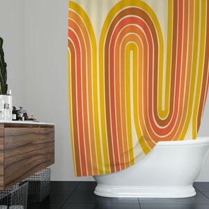 Retro Shower Curtain Beautiful Pattern Colorful Retro Style Eco-Friendly Waterproof Long Extra Durable Curtain With Hooks Included