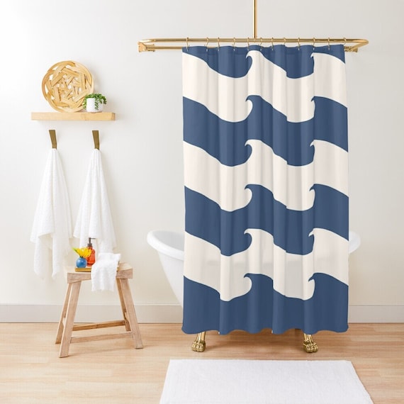 Blue Waves Shower Curtain, Abstract Coastal Decor, Eco-Friendly