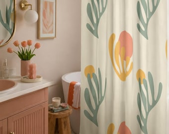 Boho Shower Curtain Abstract Cactus Pattern