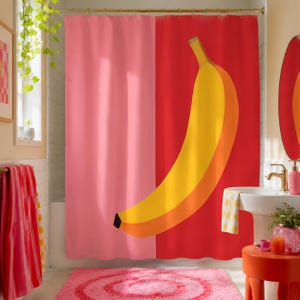 Cortina de chuveiro com estampa de banana – Decoração eclética para banheiro tropical