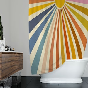 Multi-Color Retro Shower Curtain, Colorful Abstract Curtain, Eco-Friendly, Waterproof, Retro Decor, With Hooks Included