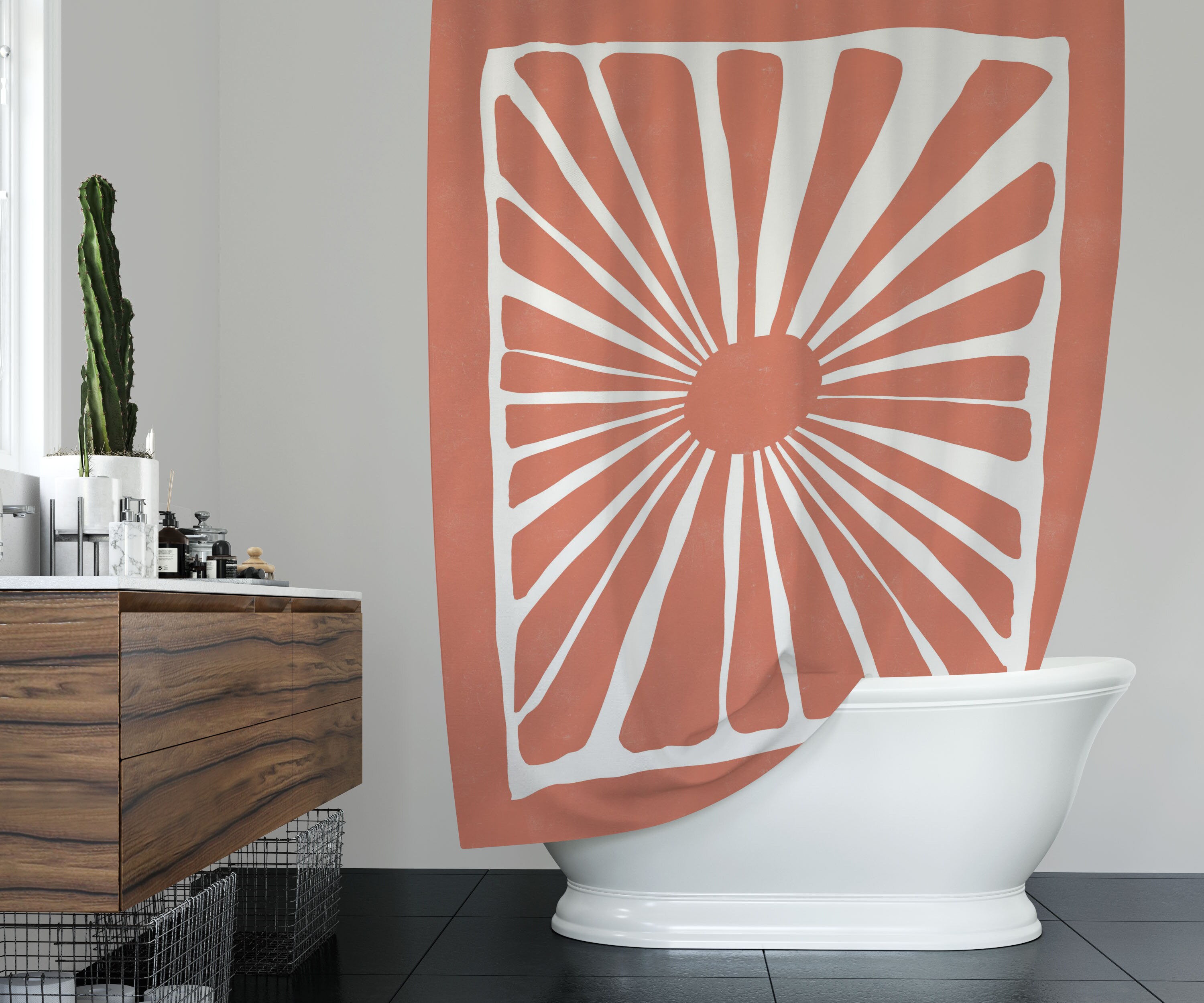 Moderner Duschvorhang Mit Rot-schwarzen Streifen – Wasserdicht, Maschinenwaschbar, Inkl. Haken Für Boho & Vintage-Stil