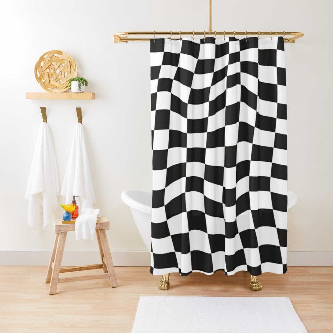 Black and White Squares Shower Curtain, Modern Abstract Shower Curtain, Ecofriendly Material