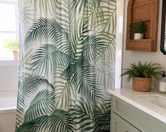 Tropical Palm Leaf Shower Curtain - Green Botanical Decor