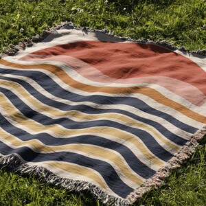Mid-Century Design Cotton Woven Blanket – Retro-Inspired Throw with Stylish Patterns for Home Decor, Living Room, Picnic Blanket