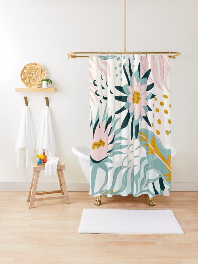 Floral Shower Curtain Boho Curtain Eco-friendly Waterproof - Etsy
