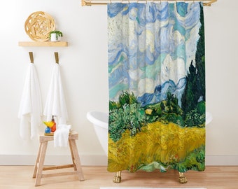 Art Shower Curtain. Van Gogh Decor, Farmhouse Shower Curtain, Art Nouveau, Eco-Friendly Polyester, Eco Decor, Waterproof, With Hooks