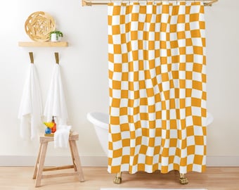 Orange Squares Shower Curtain, Modern Abstract Decor, Eco-Friendly
