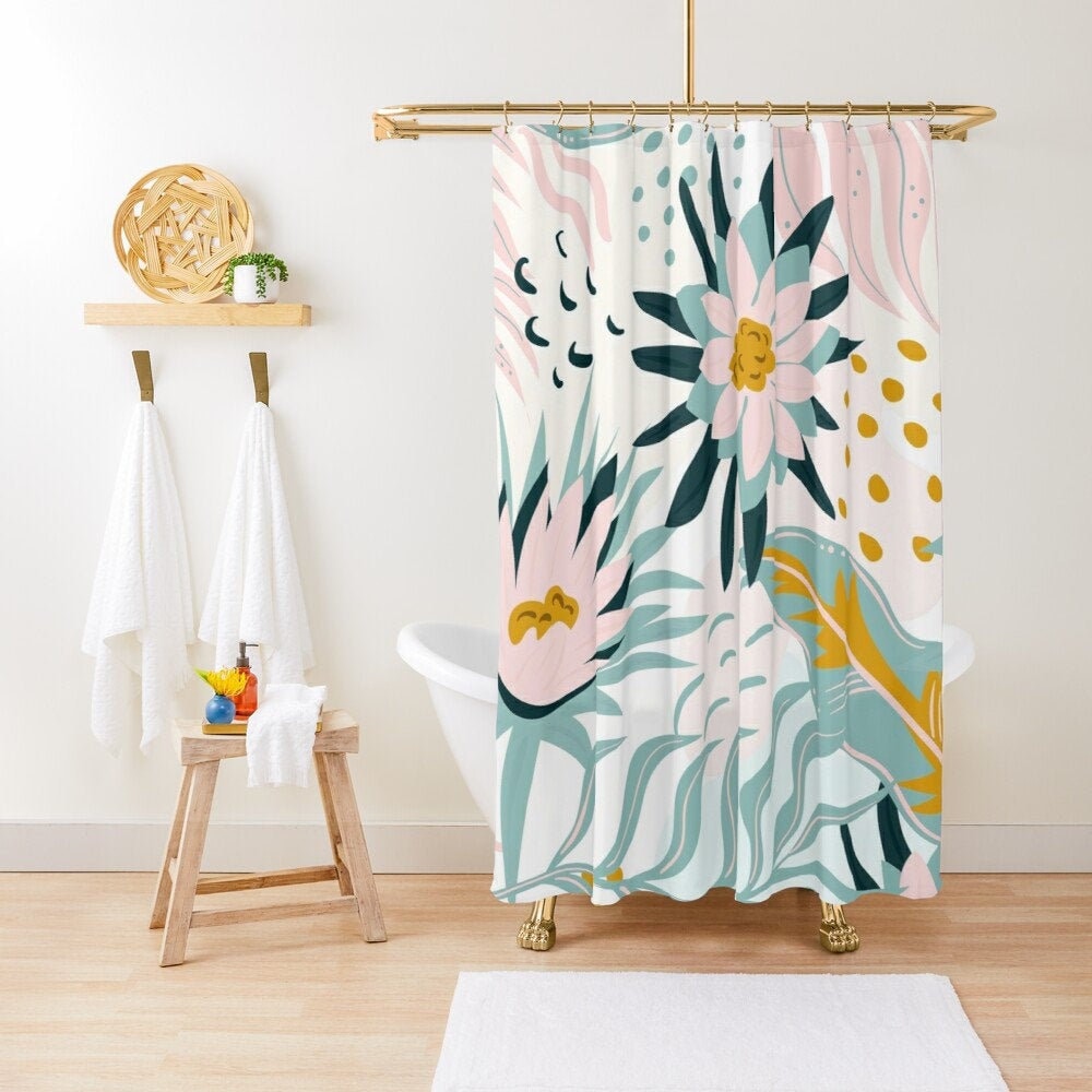 Floral Shower Curtain Boho Curtain Eco-Friendly Waterproof | Etsy