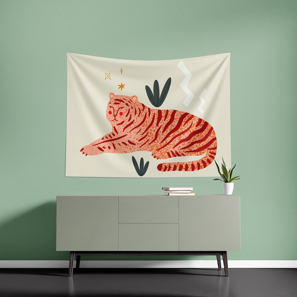 Tiger Tapestry Boho Decor Tiger Wall Art Decor Animal Tapestry Etsy