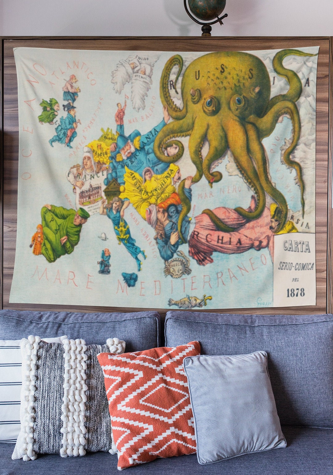 Europe Map Wall Tapestry Vintage Map Historic Wall Decor Art World Map ...